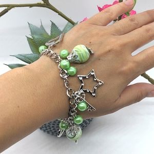 Green Charm Hearts and Stars Bracelet